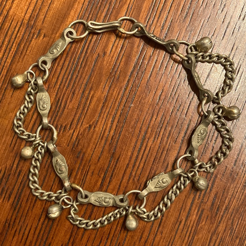 Vintage Silver link chain Bracelet tribal Thai? Indian? Belly dance? 1970’s